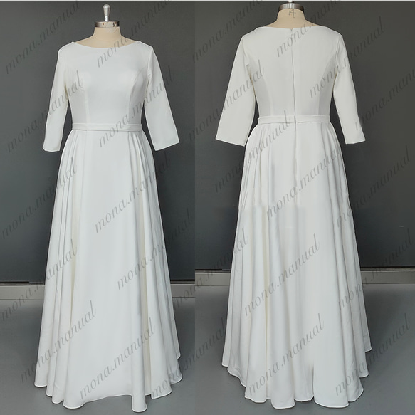 シンプル 袖付き ウェディングドレス 結婚式 前撮りドレス 378 1枚目の画像