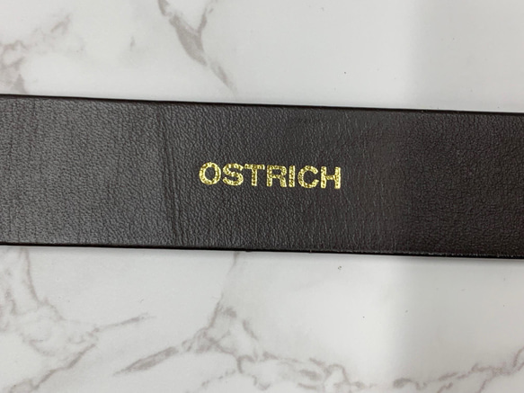 日本製　クライン・カルー　オーストリッチ　Lサイズ　３０㎜巾　ベルト　真鍮エポキシ樹脂入れバックル　エキゾチックレザー 4枚目の画像