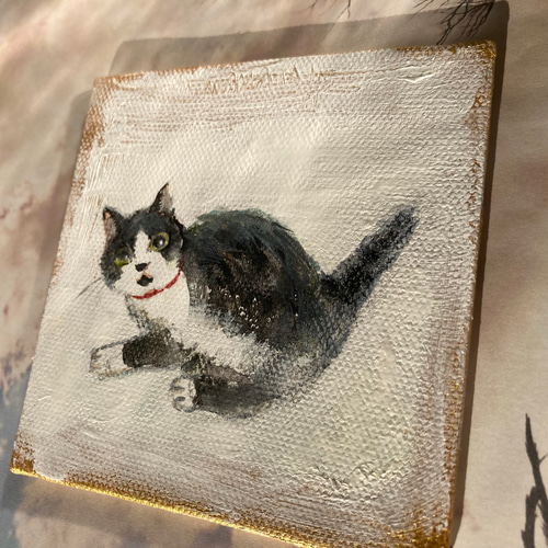 ソックス 猫 10cm✖️10cm 原画 猫絵 オリジナル 原画 絵画 しまねこ