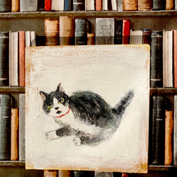 猫　原画 ソックス 猫 10cm✖️10cm 原画 猫絵 オリジナル 原画 絵画 しまねこ