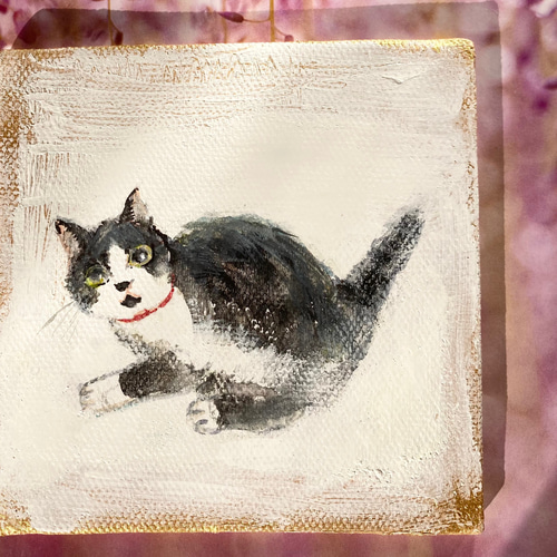 ソックス 猫 10cm✖️10cm 原画 猫絵 オリジナル 原画 絵画 しまねこ