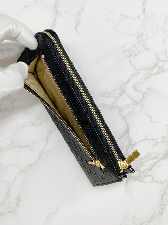 日本製　上質　クライン・カルー　オーストリッチ　薄型　ロングウォレット　長財布　L字ファスナー　エキゾチックレザー 6枚目の画像