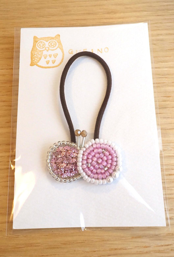 ちょうちょのヘアゴム✨ビーズ刺繍(ペールピンク) ほっこり♡北欧　キッズ　女の子♪ 6枚目の画像