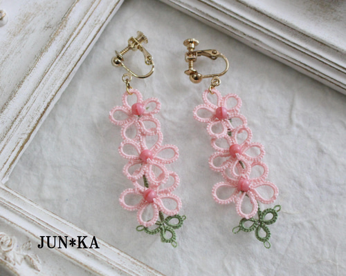 桜イヤリング タティングレース イヤリング・ノンホールピアス JUN＊KA