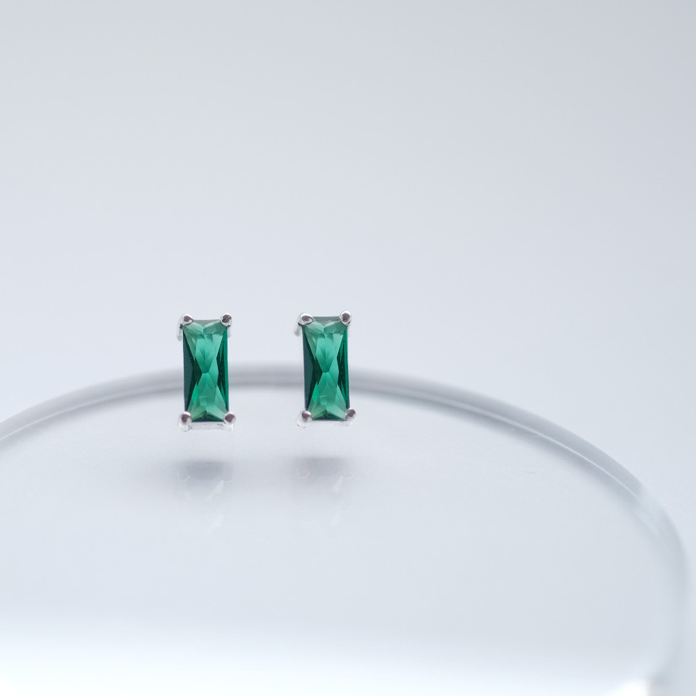 ミニ エメラルド スクエア ピアス イヤリング シルバー925