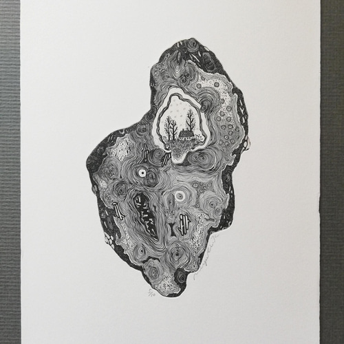 送料無料！日本唯一石板絵作品 銅版画作品 「石の中の一軒家」 版画 ほりみゆき (MIYU) 通販 13612189