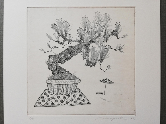 銅版画作品 「ミニ盆栽ー松ー」 版画 ほりみゆき (MIYU) 通販 13612308