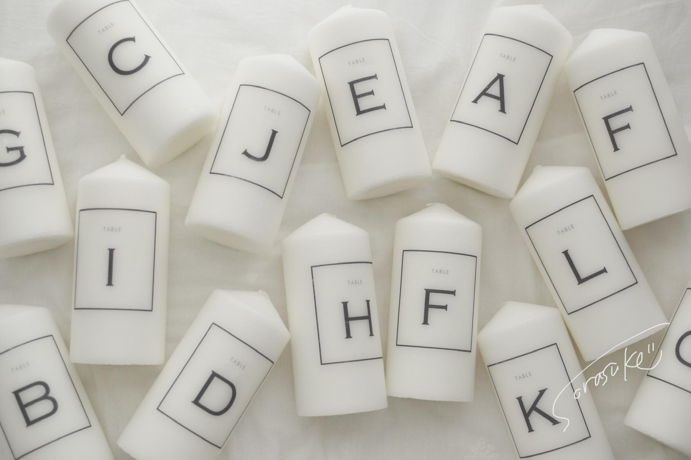 結婚式　テーブルナンバー　キャンドル　リボン