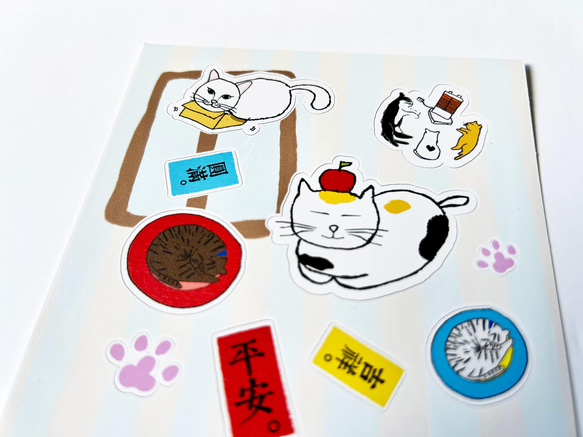 Original Design White Sticker - Cat Blessings by Seed Cone 3枚目の画像