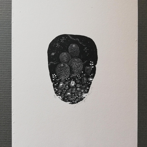 木口木版画作品 「月世界」
