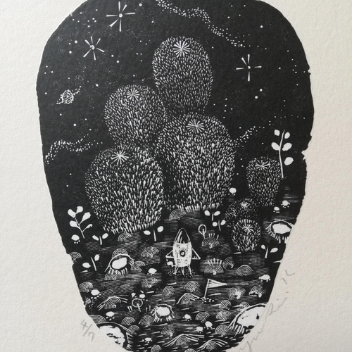 木口木版画作品 「月世界」