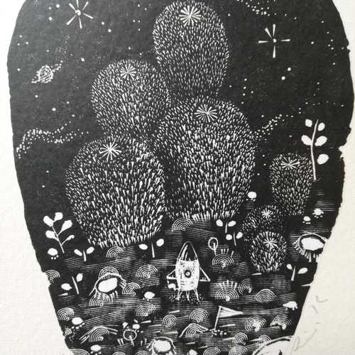 木口木版画作品 「月世界」 版画 ほりみゆき (MIYU) 通販｜Creema  