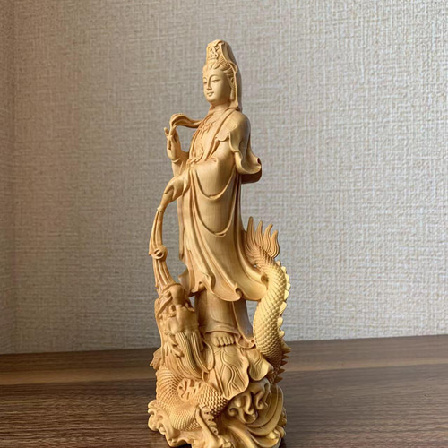 仏像 観音菩薩像 龍上観音菩薩 檜木 仏具 木彫 木彫 仏像 龍上観音菩薩 ツゲ その他置物 楽天ショップ【星凌