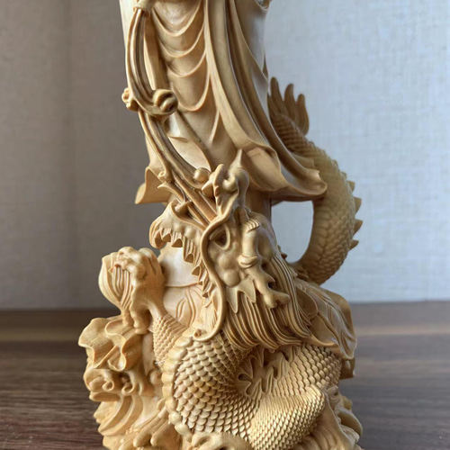 木彫　仏像　龍上観音菩薩　ツゲ 木彫 仏像 龍上観音菩薩 ツゲ その他置物 楽天ショップ【星凌