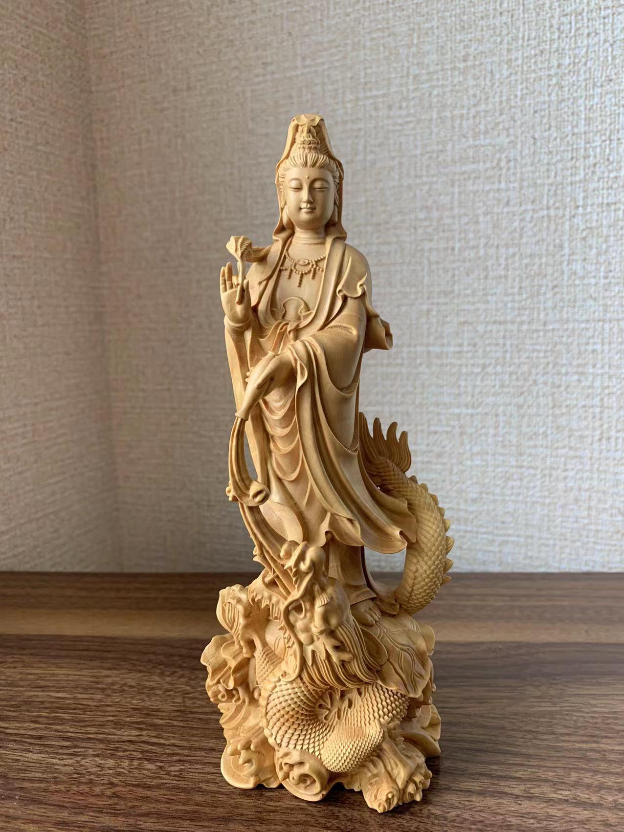 【お値下げ】木彫　観音菩薩　木製　龍　彫刻　仏像　天女　置物　オブジェ お値下げ】木彫 観音菩薩 木製 龍 彫刻 仏像 天女 置物 オブジェ