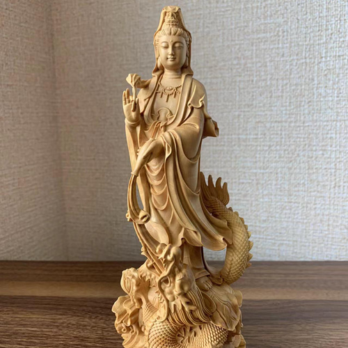 木彫　仏像　龍上観音菩薩　ツゲ 木彫 仏像 龍上観音菩薩 ツゲ その他置物 楽天ショップ【星凌