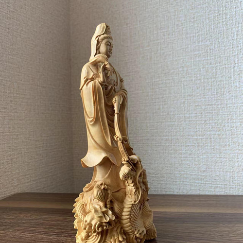 木彫 仏像 龍上観音菩薩 ツゲ その他置物 楽天ショップ【星凌