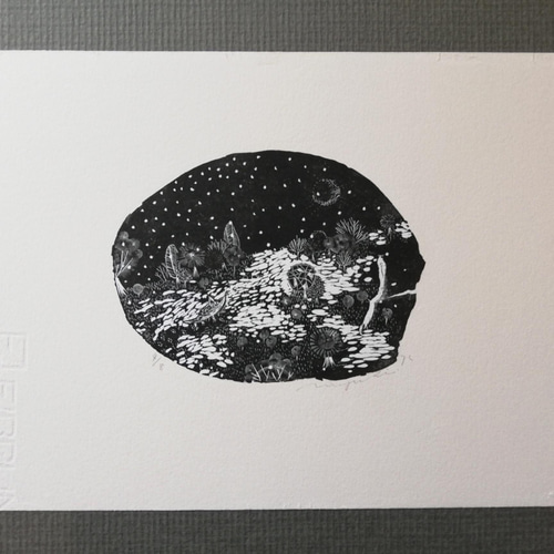 木口木版画作品 「粘菌の森ー雪ー」 版画 ほりみゆき (MIYU