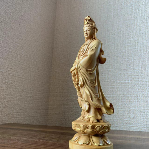 木彫 仏像 観音菩薩様像 ツゲ、金箔 その他置物 楽天ショップ【星凌