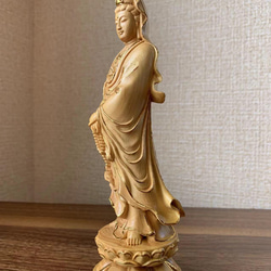 木彫　仏像　観音菩薩様像　ツゲ、金箔 5枚目の画像