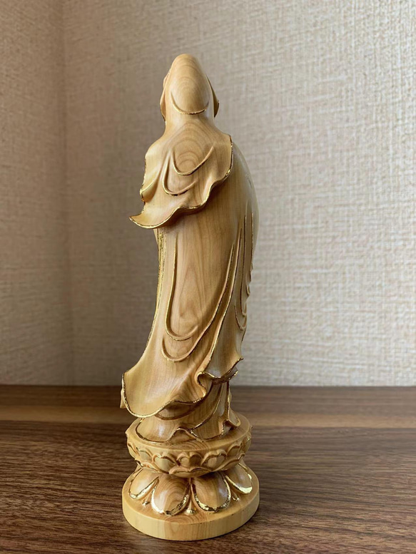 木彫　仏像　観音菩薩様像　ツゲ、金箔 4枚目の画像
