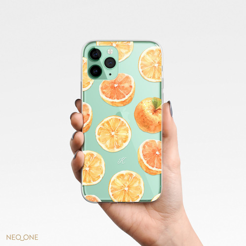 名入れ 多機種対応 iPhone Android【オレンジ クリア ネーム