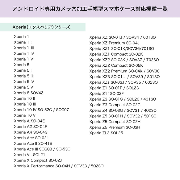 【2024/2/11更新】Androidカメラ穴オーダーメイド手帳型スマホケース（はめ込み式）の対応機種・在庫・仕様 7枚目の画像