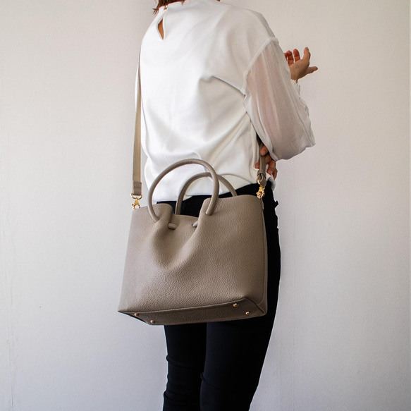 2way Bag 高品質真皮單肩包帶袋成人優雅【沙米色】 第4張的照片