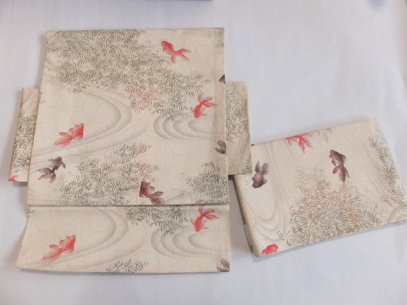 訳アリ二部式帯 「ジンユィ」 皆練麻の葉 和装小物（帯・半襟  