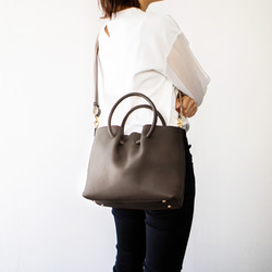 2way Bag 高品質真皮單肩包帶袋成人優雅 [灰褐色] 第2張的照片