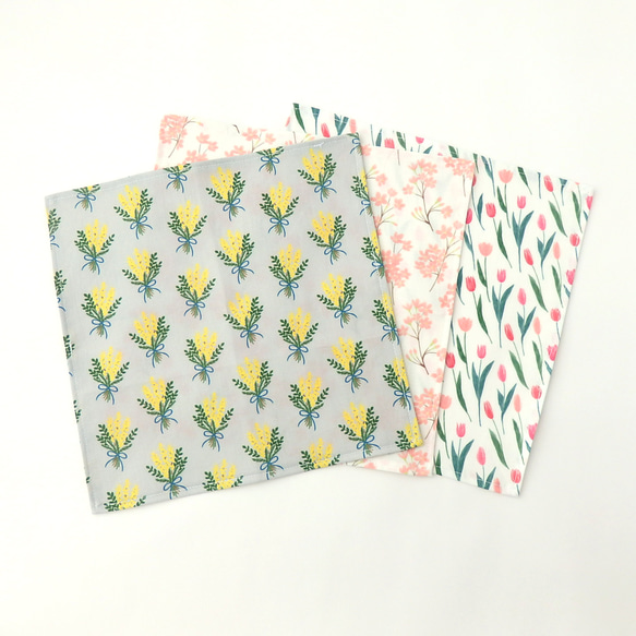 人気の花のコットンハンカチの3枚ギフトセット〈ミモザ・チューリップ・桜〉 6枚目の画像