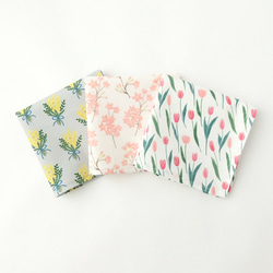 人気の花のコットンハンカチの3枚ギフトセット〈ミモザ・チューリップ・桜〉 1枚目の画像