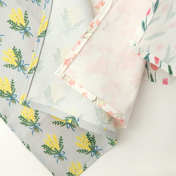 人気の花のコットンハンカチの3枚ギフトセット〈ミモザ・チューリップ・桜〉 5枚目の画像