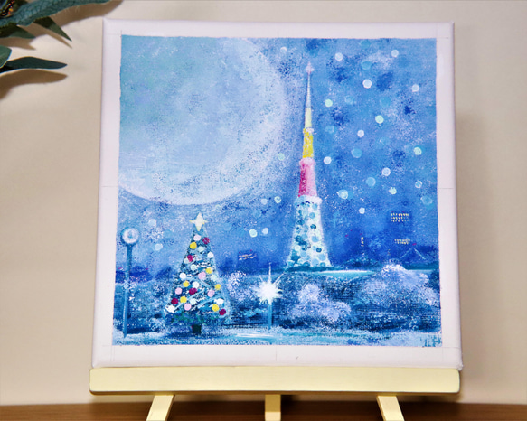 売り切れ▷(クーポン有)雪とTV塔／アクリル画 キャンバス 原画 S0号 
