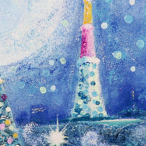 売り切れ▷(クーポン有)雪とTV塔／アクリル画 キャンバス 原画 S0号 