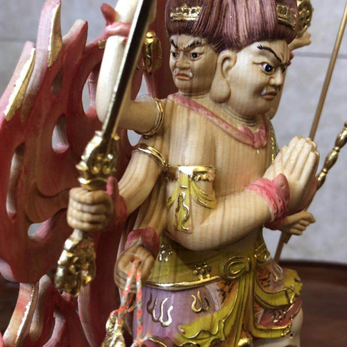 極彩色 大元帥明王 木彫仏像 置物 仏教工芸品 職人手作り 精密彫刻