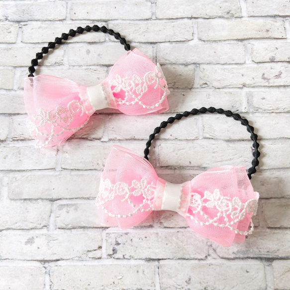 プリンセスリボン・レース（ベビーピンク）for キッズ 2個セット  