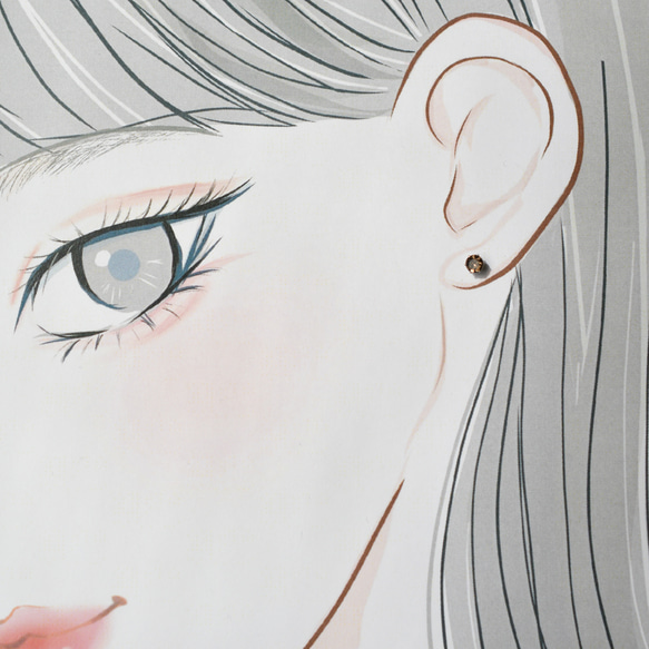 【天然石スモーキークォーツのシンプルな一粒スタッドピアス】ブラウン / 4mm /サージカルステンレス/つけっぱなしok 10枚目の画像