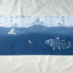 送料無料 " What A Wonderful World "5 藍染手ぬぐい 絞り染 型摺り染 海洋ゴミ ペットボトル 1枚目の画像