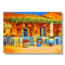 【選べる3枚組ポストカード】イタリア シチリア島のレストラン【作品No.331】 1枚目の画像