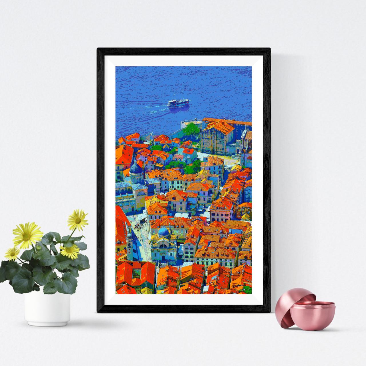 油絵　クロアチア　ドブロブニク　床屋　原画 油絵 クロアチア ドブロブニク 床屋 原画