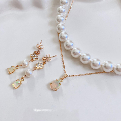 2点セット・宝石質オパールとパールの2連ネックレス&宝石質 