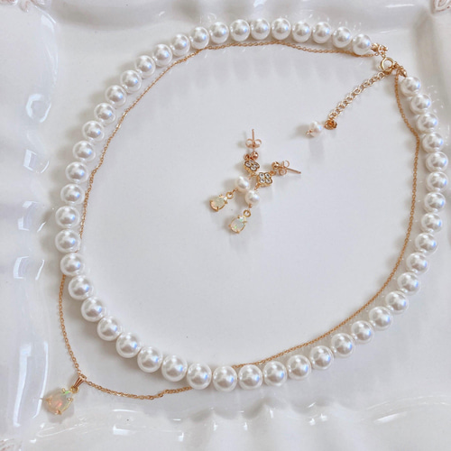 2点セット・宝石質オパールとパールの2連ネックレス&宝石質オパールと