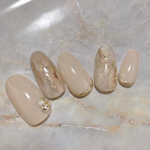 ネイルチップ #111 グリーン天然石 ニュアンス マグネット ぷっくりフラワー ネイルチップ ニュアンス マグネット ミラーフラワー お花 シ