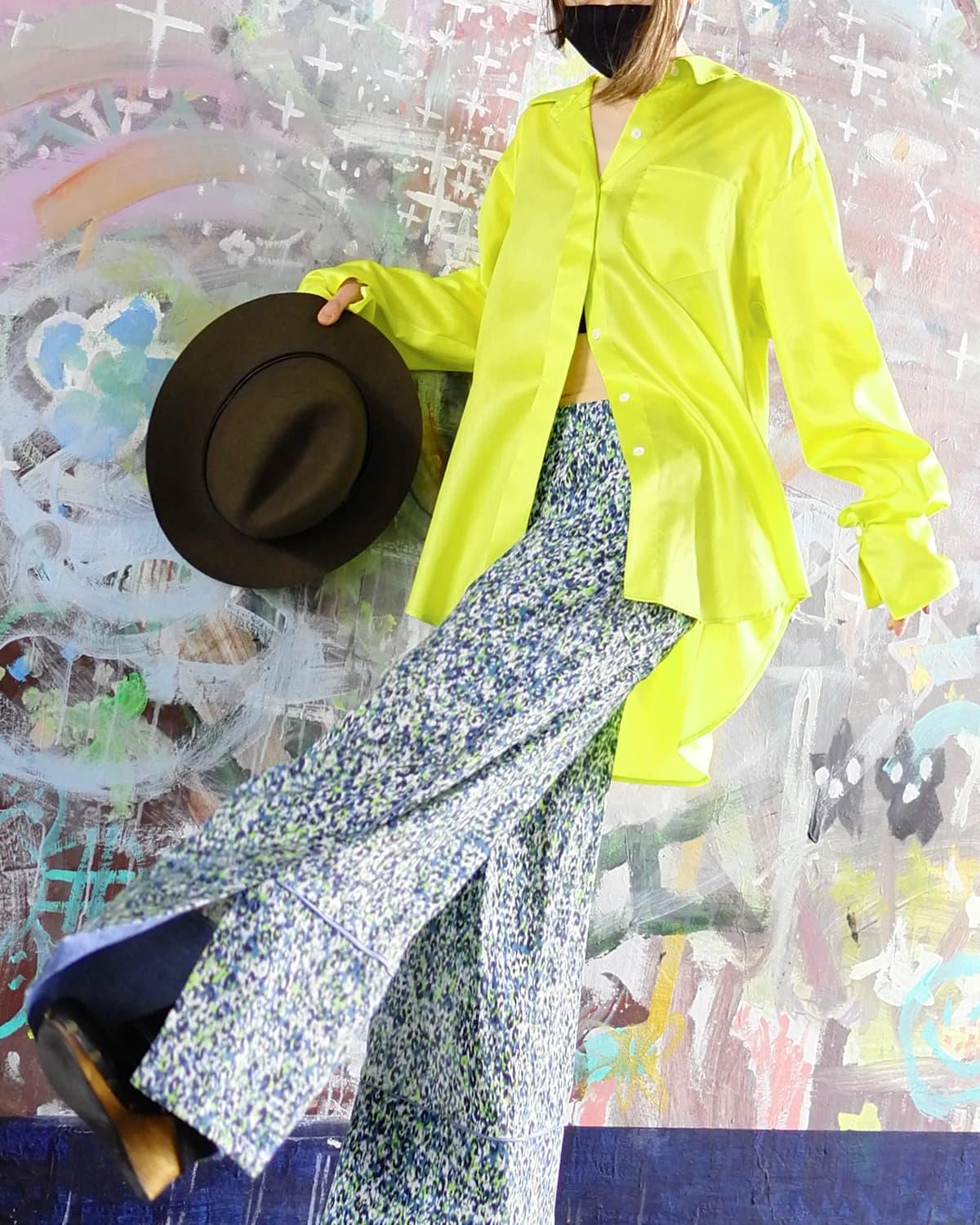 メンズを着る！コットン100%檸檬ライムのマニッシュシャツ【gri:n ai】