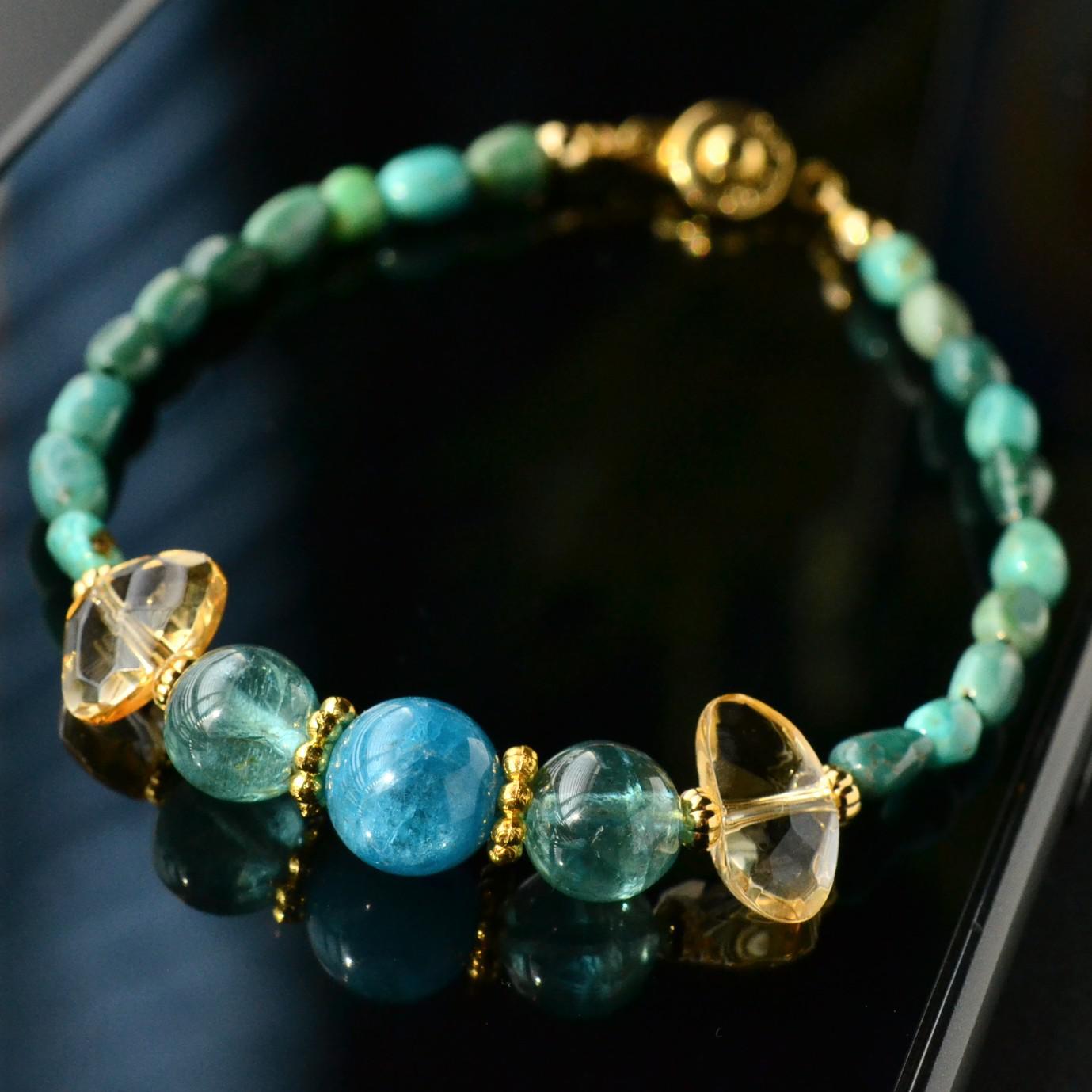 ブルーアパタイトとシトリン、ターコイズのブレスレット