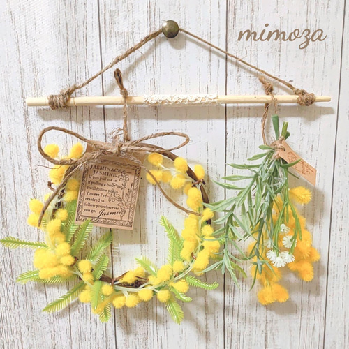 専用＊ミモザ＆プロテア　春のフェイクスワッグ 専用＊ミモザ 春のフェイクスワッグ 専用＊ミモザ＆オリーブ