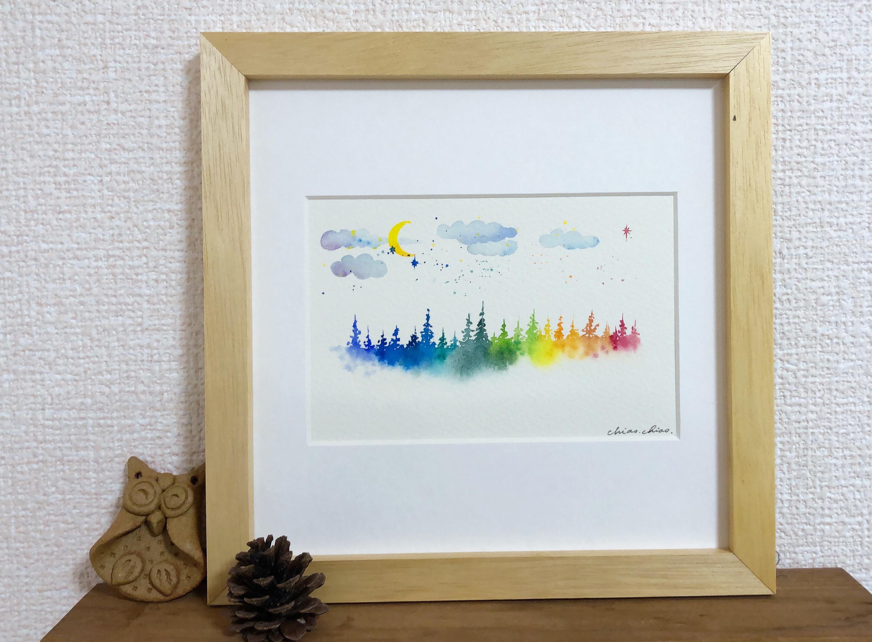 ファッション 全てのアイテム 星の降らない森 (size7.5x9.5 厚 画用紙5.5x7.5 絵画