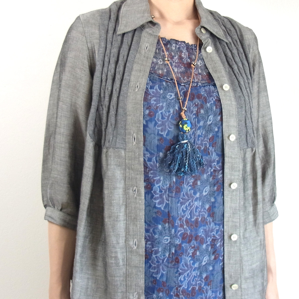 リネンシャツ ブラウス 麻 生地 イタリア製 グレー sale 【定価26,400円】