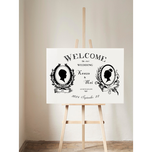 ウェルカムボード】アンティーク風 #D ＊お二人のシルエットで
